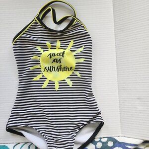 CAT & JACK Black and White Striped, Girl's small Size 6-6x, Swimsuit with yellow
